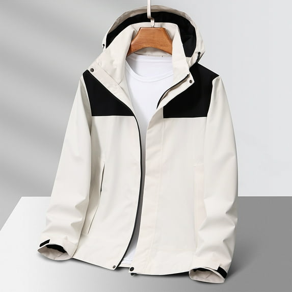 Men's Waterproof Lightweight Outdoor Jacket with Zipped Windproof Rain Jacket with Hooded Shell Jacket Solid Color Outdoors Mountaineering Warm Multi-pocket Coat Long Sleeve Jacket