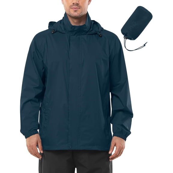 Men's Waterproof Lightweight Packable Rain Jacket with Hood for Golf Hiking Travel