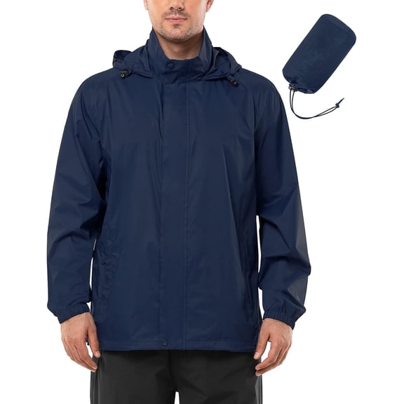 Men's Waterproof Lightweight Packable Rain Jacket with Hood for Golf Hiking Travel