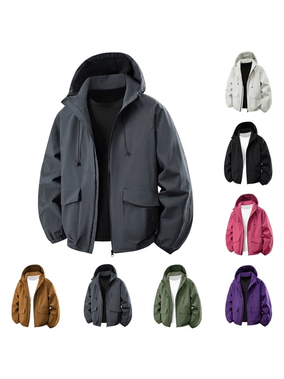 Men's Waterproof Lined Softshell Jacket – Hooded Windbreaker Rain Shell Breathable Outdoor Outerwear for Hiking Camping Work & Daily Wear Size l