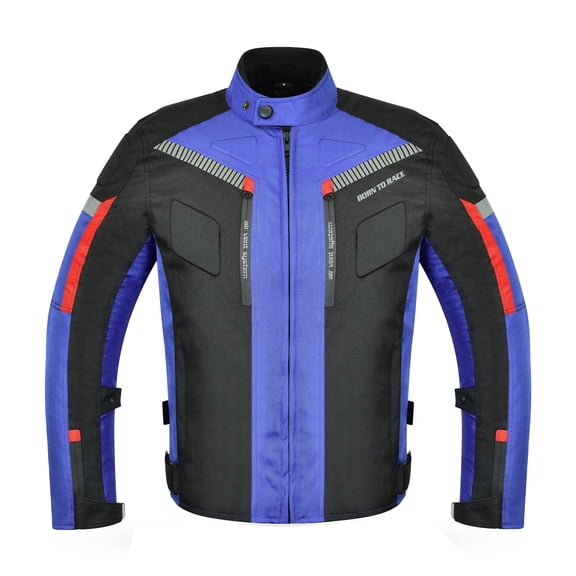 Men’s Waterproof Motorcycle Textile Jacket, All-Season Touring Riding Jacket with EVA Foam Padding, Air Vents, YKK Zipper, Adjustable Fit Blue-4XL