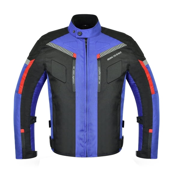 Men’s Cordura Textile Motorcycle Riding Jacket – Waterproof Touring Coat with EVA Foam Armor Padding Blue Size-M