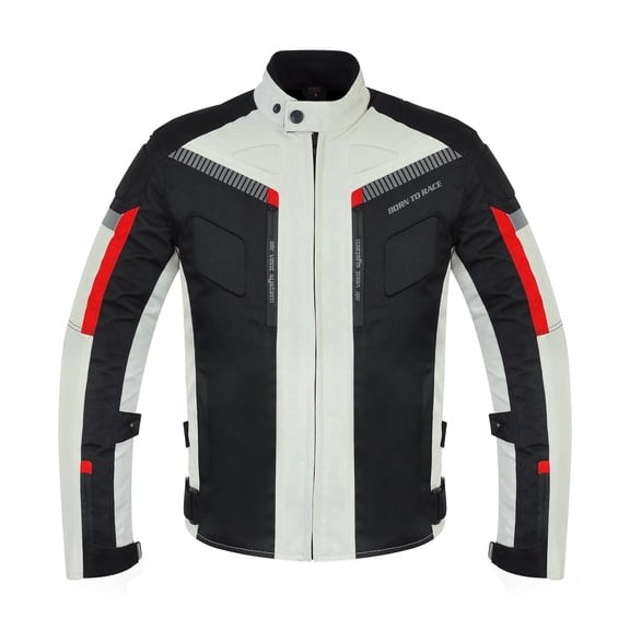 Men’s Waterproof Motorcycle Textile Jacket, All-Season Touring Riding Jacket with EVA Foam Padding, Air Vents, YKK Zipper, Adjustable Fit Grey-L