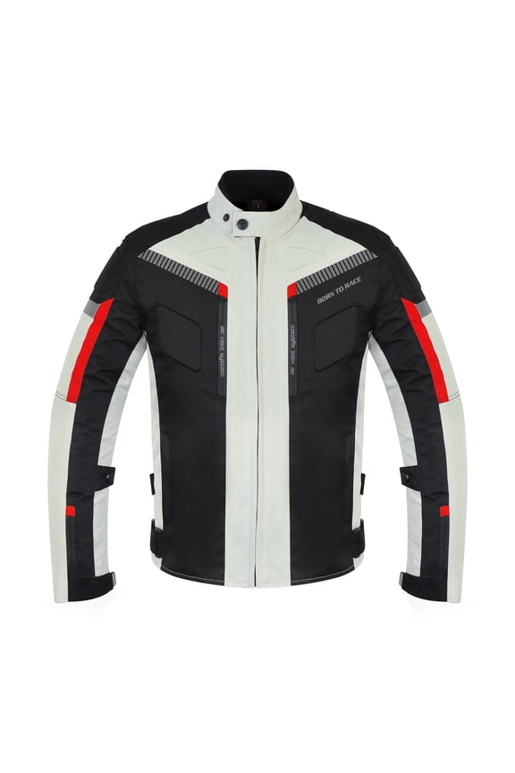 Men’s Waterproof Motorcycle Textile Jacket, All-Season Touring Riding Jacket with EVA Foam Padding, Air Vents, YKK Zipper, Adjustable Fit Grey-L