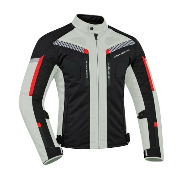 Men’s Waterproof Motorcycle Textile Jacket, All-Season Touring Riding Jacket with EVA Foam Padding, Air Vents, YKK Zipper, Adjustable Fit Grey-S