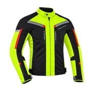 Men s Waterproof Motorcycle Textile Jacket, All-Season Touring Riding Jacket with EVA Foam Padding, Air Vents, YKK Zipper, Adjustable Fit Black/Hiviz-M