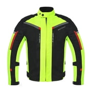 Men s Waterproof Motorcycle Textile Jacket, All-Season Touring Riding Jacket with EVA Foam Padding, Air Vents, YKK Zipper, Adjustable Fit Black/Hiviz-M