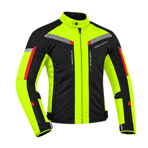 Men’s Waterproof Motorcycle Textile Jacket, All-Season Touring Riding Jacket with EVA Foam Padding, Air Vents, YKK Zipper, Adjustable Fit Hiviz-S
