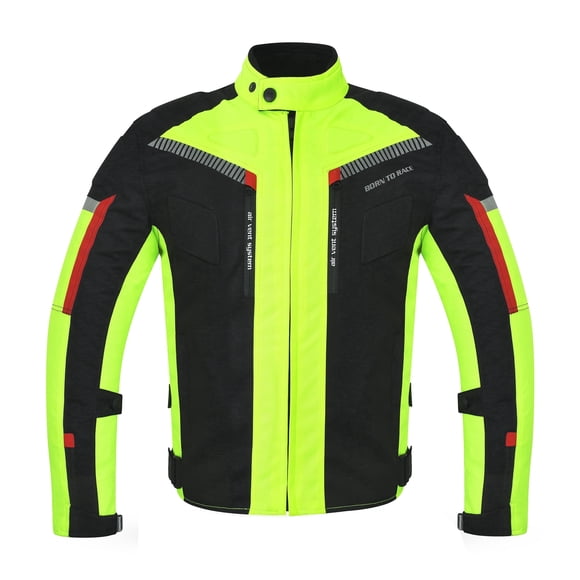 Men’s Waterproof Motorcycle Textile Jacket, All-Season Touring Riding Jacket with EVA Foam Padding, Air Vents, YKK Zipper, Adjustable Fit Hiviz-S