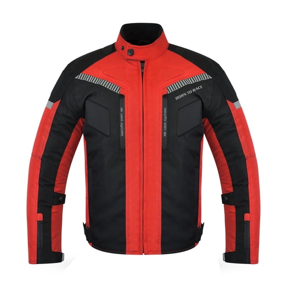 Men’s Cordura Textile Motorcycle Riding Jacket – Waterproof Touring Coat with EVA Foam Armor Padding Red Size-3XL