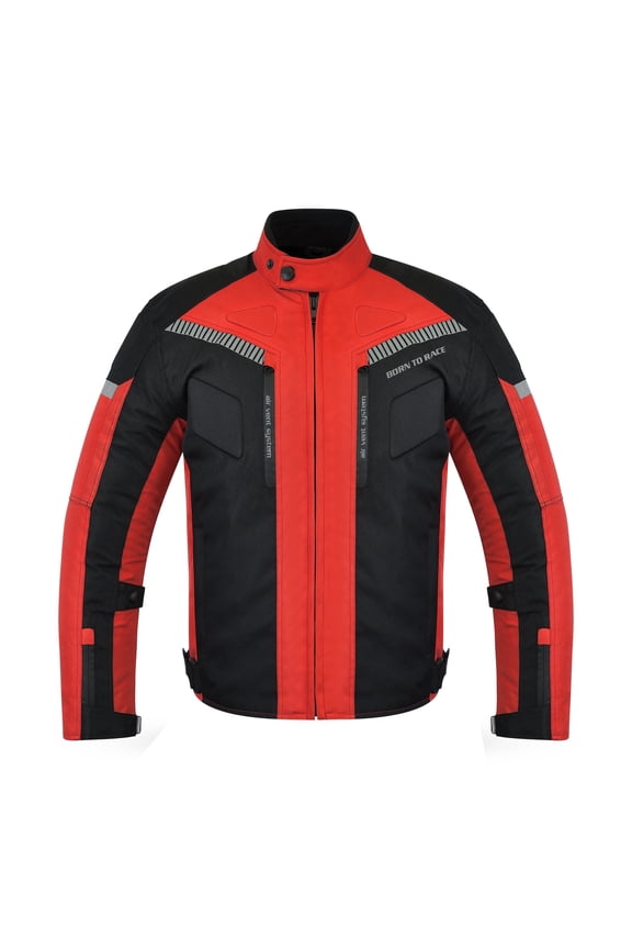 Men’s Cordura Textile Motorcycle Riding Jacket – Waterproof Touring Coat with EVA Foam Armor Padding Red Size-6XL