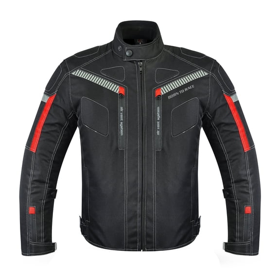 Men’s Waterproof Motorcycle Textile Jacket, All-Season Touring Riding Jacket with EVA Foam Padding, Air Vents, YKK Zipper, Adjustable Fit Black-M