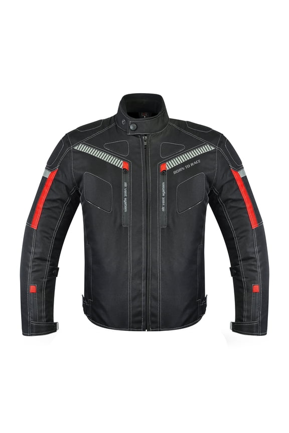 Men’s Waterproof Motorcycle Textile Jacket, All-Season Touring Riding Jacket with EVA Foam Padding, Air Vents, YKK Zipper, Adjustable Fit Black-M