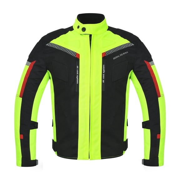 Men’s Waterproof Motorcycle Textile Jacket, All-Season Touring Riding Jacket with EVA Foam Padding, Air Vents, YKK Zipper, Adjustable Fit Hiviz-5XL