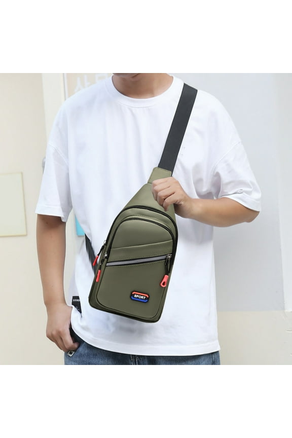 Men's Waterproof Nylon Chest Bag, Stylish Front Pack with Multiple Layers, Large Capacity Anti-Theft Daypack, Green Blue Gray