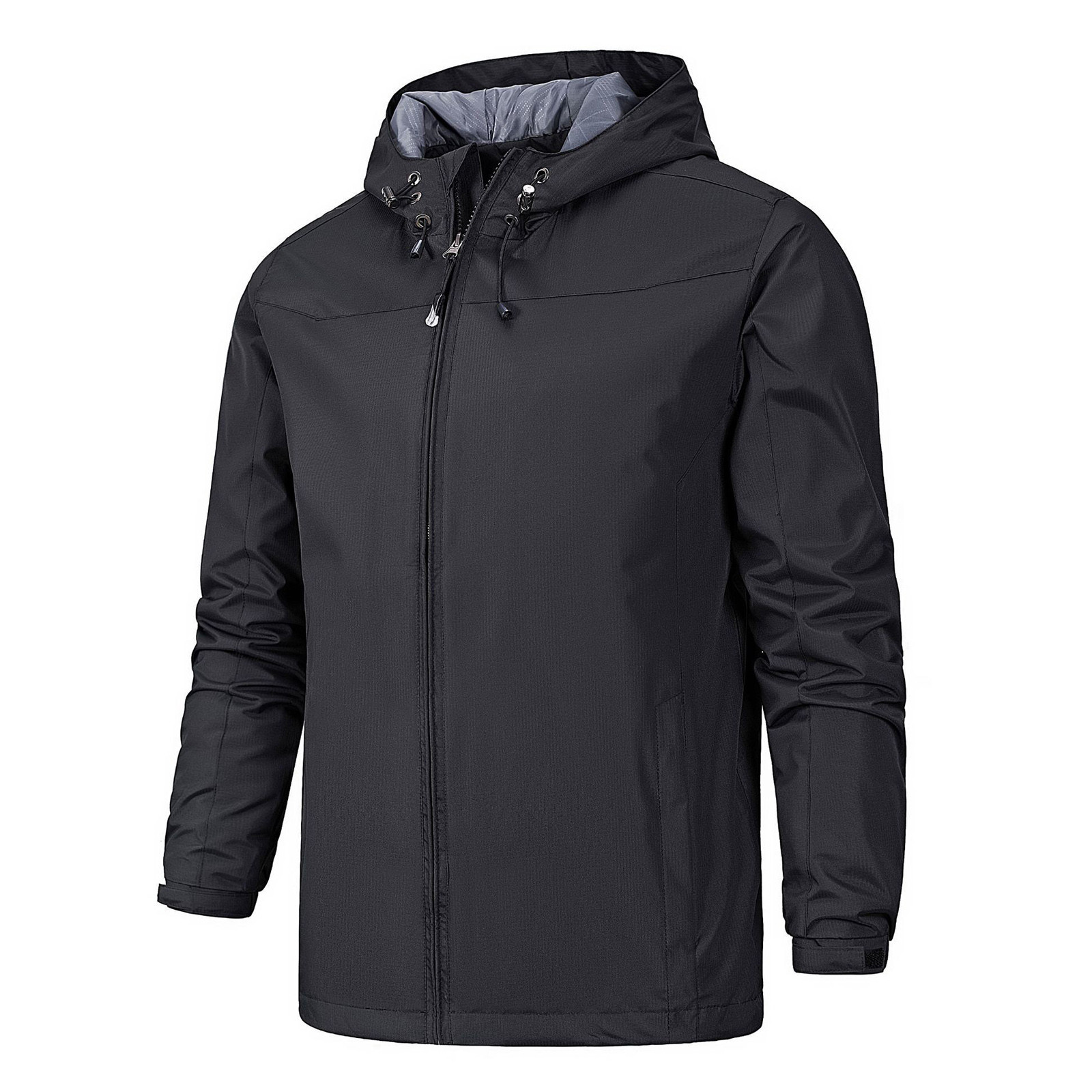 Men's Waterproof Rain Jacket Casual Solid Long Sleeve Hooded Raincoat ...