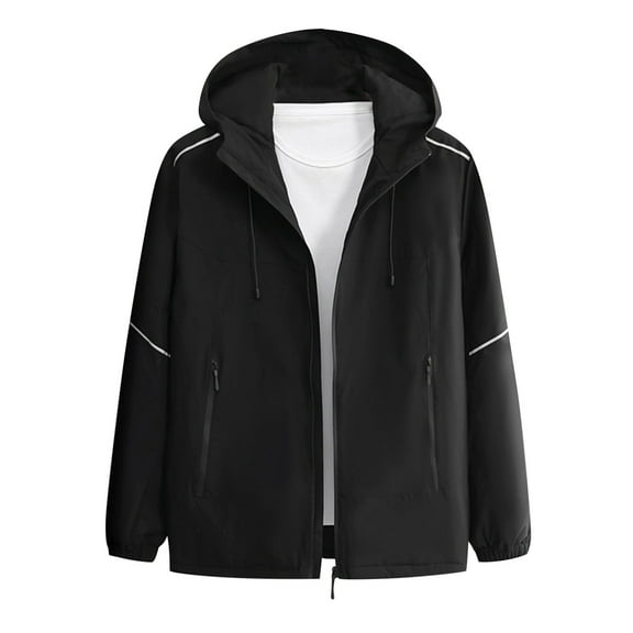 Men's Waterproof Rain Jacket Lightweight Outdoor Raincoat Hooded for Hiking skiing Man Solid Color Three Prevention Cottoning Climbing Wear As One Down Intensification Warm Outdoor Black L