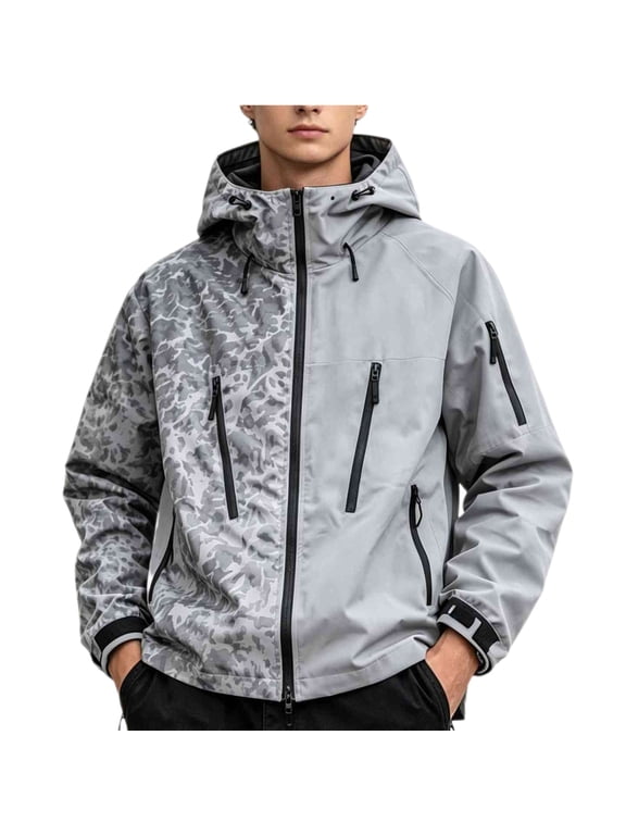 Men's Waterproof Rain Jacket Outdoor Raincoat Color Changing When Wet Hooded Windproof Outdoor Rain Coat With Zipper Pockets Silver XL