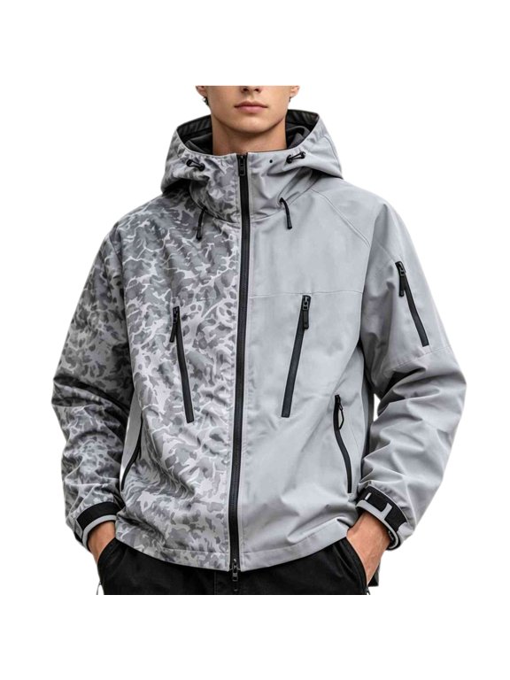 Men's Waterproof Rain Jacket Outdoor Raincoat Color Changing When Wet Hooded Windproof Outdoor Rain Coat With Zipper Pockets Silver XXXL