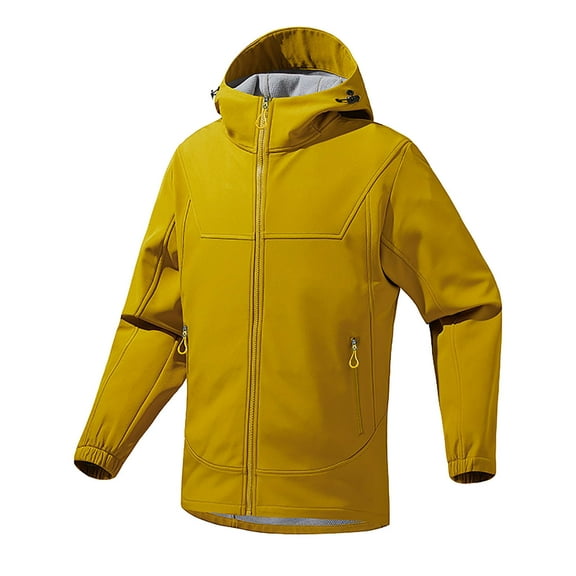 Men's Waterproof Rain Jacket Windproof Drawstring Hooded Hiking Outdoors Heavy Windbreaker Thick Warm Winter Coat (3XL, Yellow)