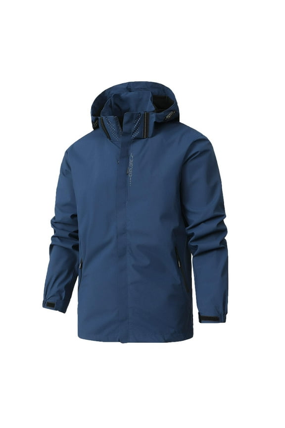 Men's Waterproof Rain Jacket with Hood Fashion Winter Warm Fleece Snow Hooded Coat Mountain Hooded Raincoat Men (Blue XL)