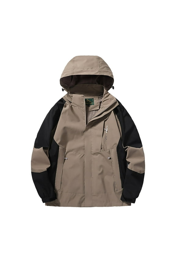 Men's Waterproof Rain Jackets Lightweight Sports Zipper Hooded Trench Coats Softshell Windproof Outdoor Hiking Outerwear Brown XXXL
