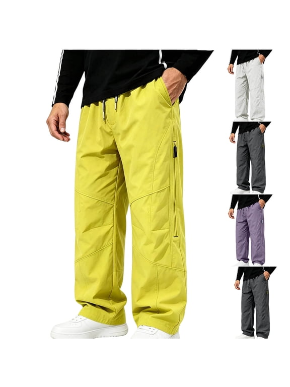 Men's Waterproof Rain Pants Drawstring Elastic Waist Parachute Bottoms Quick Dry Outdoor Camping Trousers