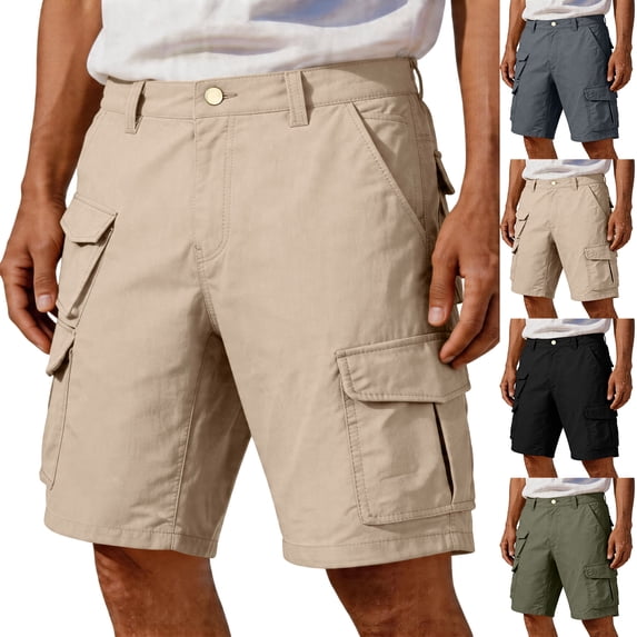 Men's Waterproof Ripstop Cargo Shorts with Multiple Pockets and Durable Fabric Featuring Relaxed Straight Leg Cut for Summer Construction Sites Fishing Trips Hiking Army Green L