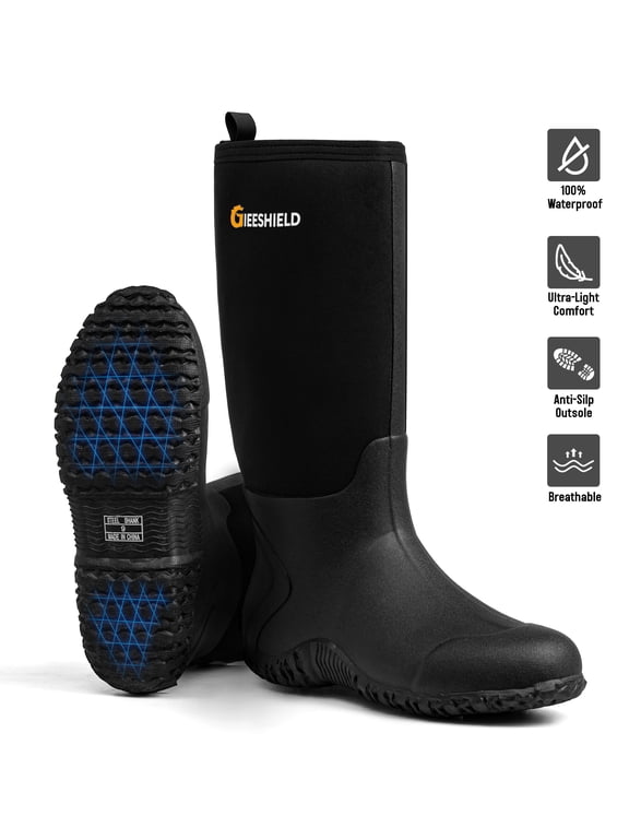 Rubber Boots for Men And Women,Waterproof Insulated Hunting & Work Boots with Steel Shank, Durable Anti-Slip Outdoor Boots for Farming, Gardening, Fishing, Mud Working(Black, Next G2 Camo)