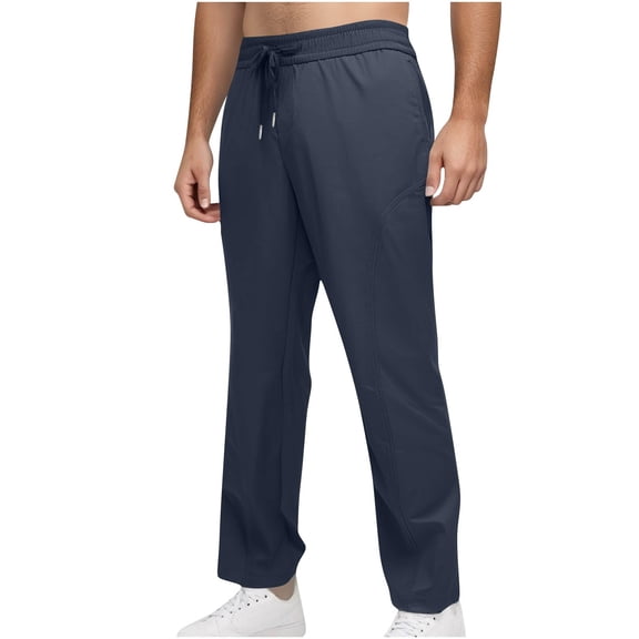 Men's Waterproof Scrub Pants Natural Rise Drawstring Lounge Workout Pants Lightweight Open Bottom with Pockets