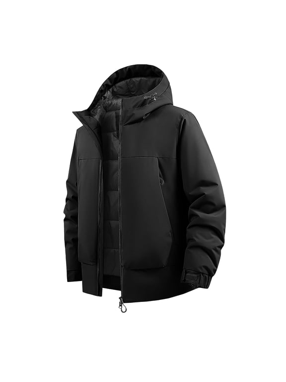 Men's Waterproof Ski Jacket Padded Warm Lined Winter Jacket, Hooded Parker Windproof Jacket for Outdoor Snow Sports Black