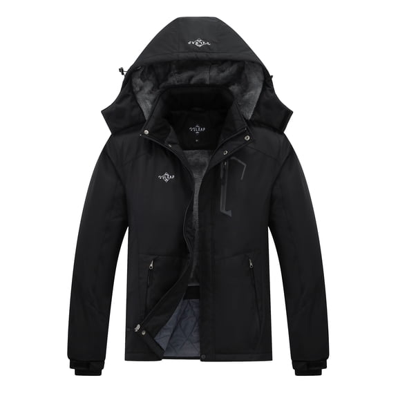 Men's Waterproof Ski Jacket with Fleece Lining - Winter Snow Coat for Hiking & Outdoor Sports Black Large