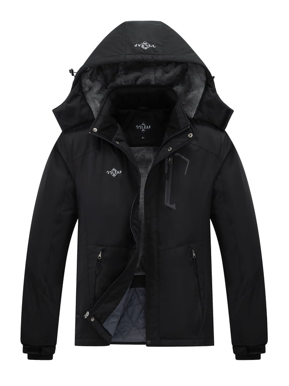 Men's Waterproof Ski Jacket with Fleece Lining - Winter Snow Coat for Hiking & Outdoor Sports Black Medium