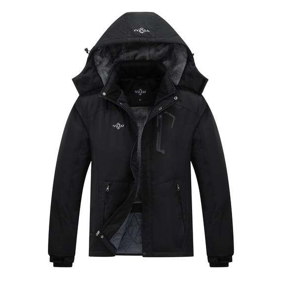 Men's Waterproof Ski Jacket with Fleece Lining - Winter Snow Coat for Hiking & Outdoor Sports Black Small