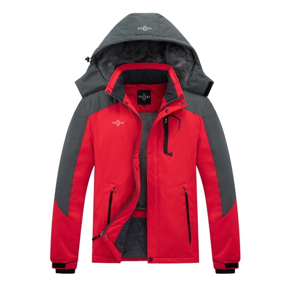 Men's Waterproof Ski Jacket with Fleece Lining - Winter Snow Coat for Hiking & Outdoor Sports Red Small