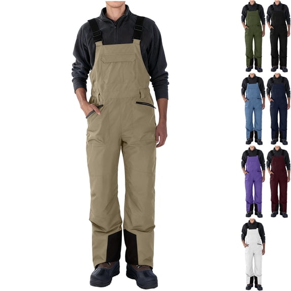 Men's Waterproof Snow Bib Overalls Ski Pants Insulated Thermal Winter Overpants Windproof with Adjustable Suspenders for Snowboarding