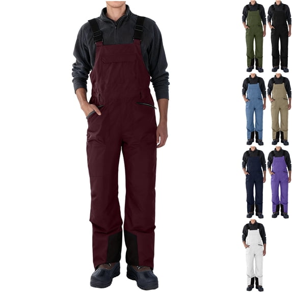 Men's Waterproof Snow Bib Overalls Ski Pants Insulated Thermal Winter Overpants Windproof with Adjustable Suspenders for Snowboarding