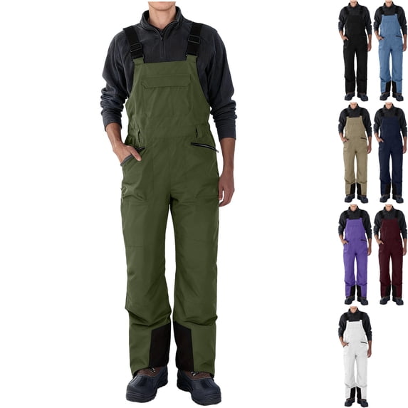Men's Waterproof Snow Bib Overalls Ski Pants Insulated Thermal Winter Overpants Windproof with Adjustable Suspenders for Snowboarding