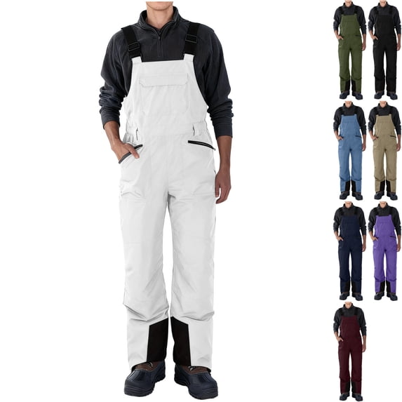 Men's Waterproof Snow Bib Overalls Ski Pants Insulated Thermal Winter Overpants Windproof with Adjustable Suspenders for Snowboarding