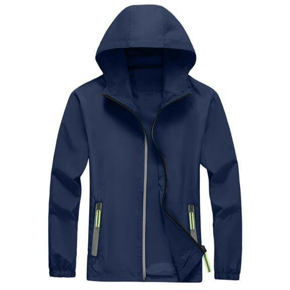 Men's Waterproof Softshell Jacket Lightweight Windbreaker Hooded Rain Coat For Outdoor Hiking Zip Pockets Dark Blue 6XL