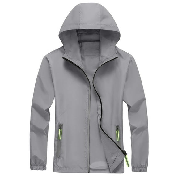 Men's Waterproof Softshell Jacket Lightweight Windbreaker Hooded Rain Coat For Outdoor Hiking Zip Pockets Gray XL