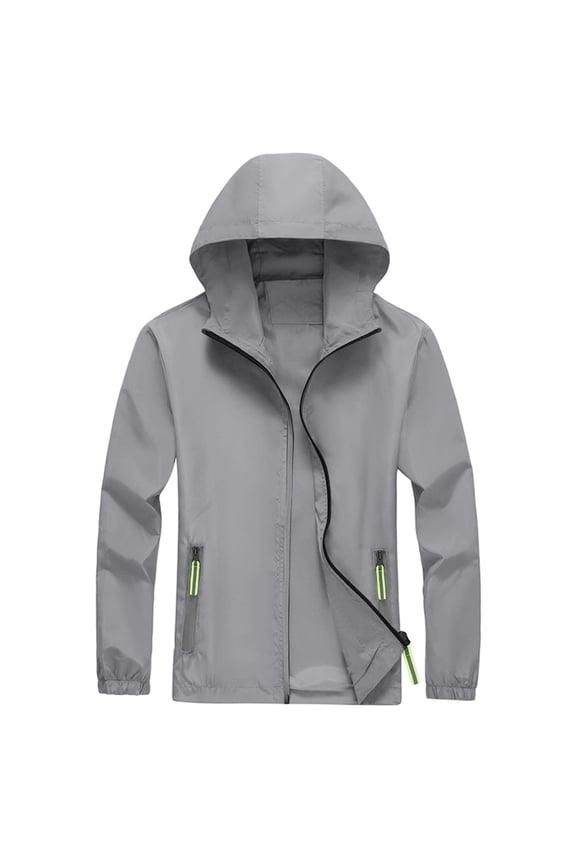 Men's Waterproof Softshell Jacket Lightweight Windbreaker Hooded Rain Coat For Outdoor Hiking Zip Pockets Gray XL