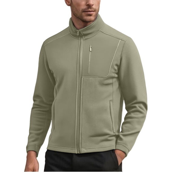 Men's Waterproof Softshell Jacket Long Sleeved Stand Up Collar Wool Jacket for Travel Hiking Golf