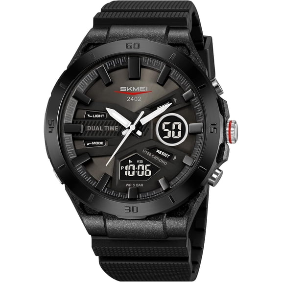 Men's Waterproof Sports Watch with Dual Display Multifunction Chronograph Week Date Analog Digital for Outdoor