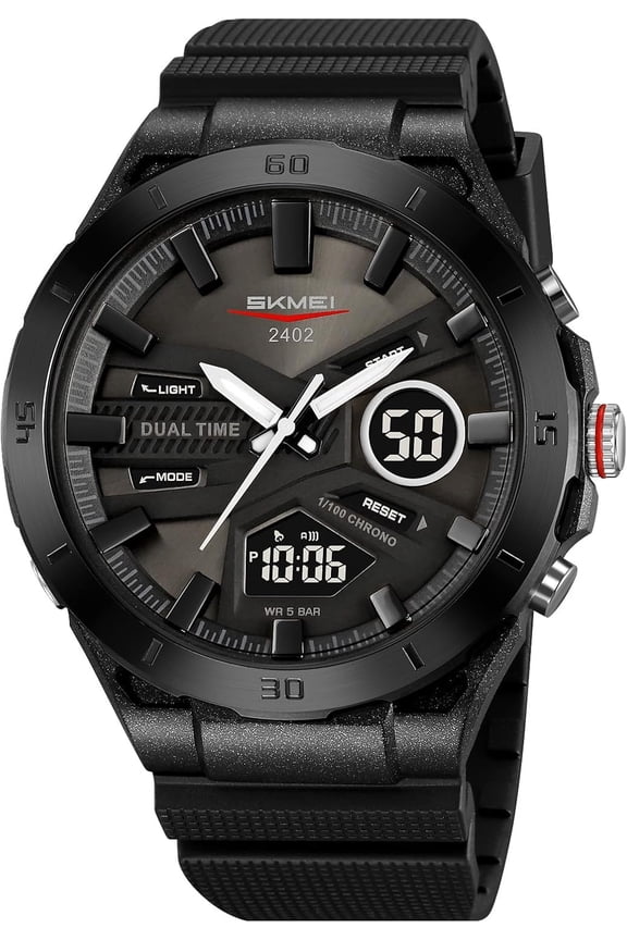 Men's Waterproof Sports Watch with Dual Display Multifunction Chronograph Week Date Analog Digital for Outdoor