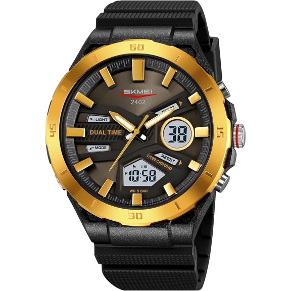 Men's Waterproof Sports Watch with Dual Display Multifunction Chronograph Week Date Analog Digital for Outdoor