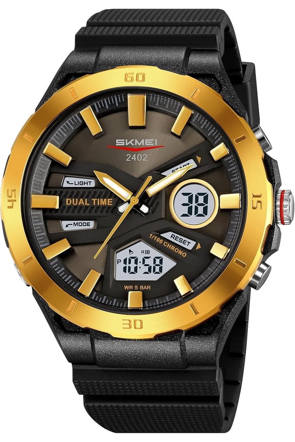 Men's Waterproof Sports Watch with Dual Display Multifunction Chronograph Week Date Analog Digital for Outdoor