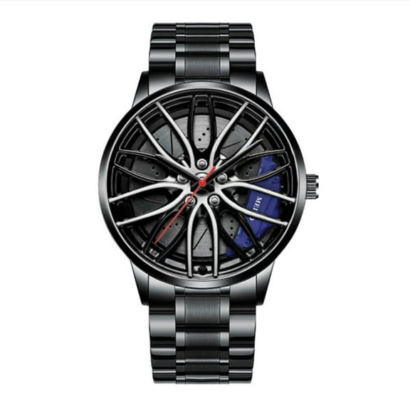 Men's Waterproof Stainless Steel Quartz Sports Watch with Car Wheel Rim Design, Racing Style Analog Wristwatch, Perfect Gift for Car Enthusiasts