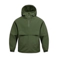 thumbnail image 1 of Men's Waterproof Tactical Jacket Lightweight Hooded Raincoat Stain Resistant Breathable Outdoor Shell Half Zip Packable Windbreaker Jacket Army Green, 1 of 5