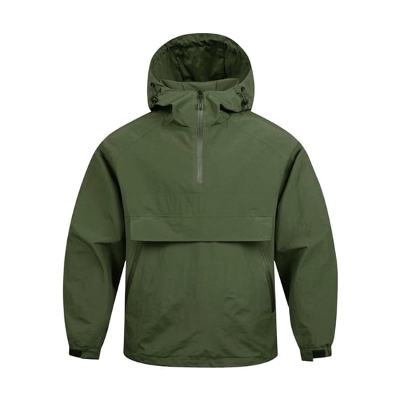 Men's Waterproof Tactical Jacket Lightweight Hooded Raincoat Stain Resistant Breathable Outdoor Shell Half Zip Packable Windbreaker Jacket Army Green